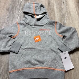 Nike Kids Gray Hoodie with Orange Accents - Just Do It.